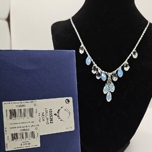 Swarovski Drop Light Blue and Clear Crystal Necklace – New in Box